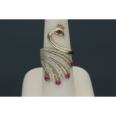 10 Karat Gold & Zirconium Pink Peacock Ring 10 Karat Gold & Zirconium Pink Peacock Ring