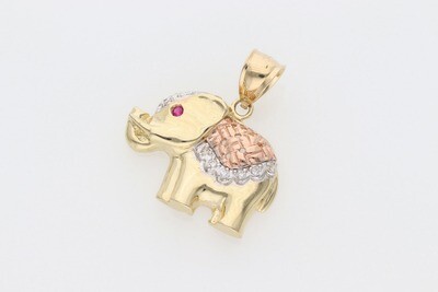 14 Karat Gold & Zirconium Three Tone Elephant Charm 14 Karat Gold & Zirconium Three Tone Elephant Charm
