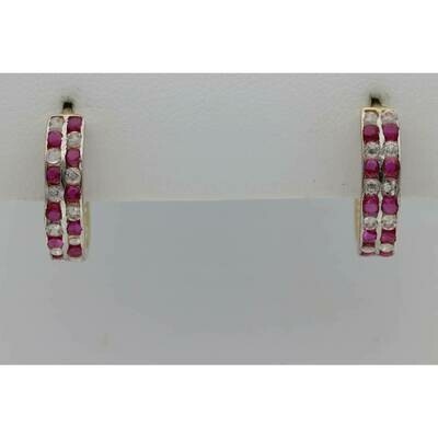 14 Karat Gold & Zirconium Pink White Hoops 14 Karat Gold & Zirconium Pink White Hoops