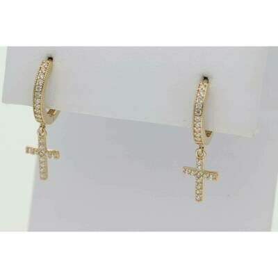14 Karat Gold & Zirconium Cross Hoops 14 Karat Gold & Zirconium Cross Hoops