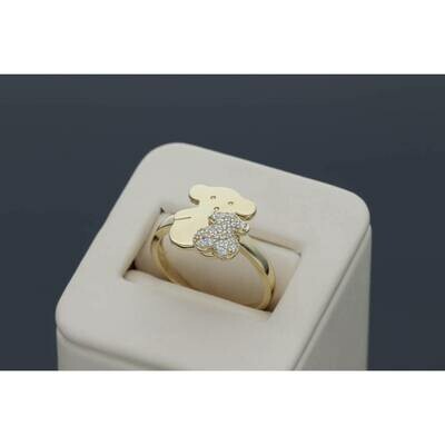 14 Karat Gold & Zirconium Double Fancy Teddy Bear Ring 14 Karat Gold & Zirconium Double Fancy Teddy Bear Ring