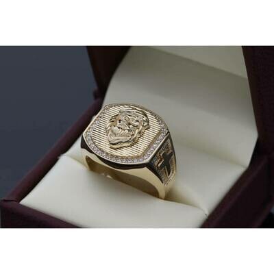 14 Karat Gold & Zirconium Jesus Face Ring 14 Karat Gold & Zirconium Jesus Face Ring