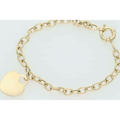 14 Karat Gold Plain Heart Rolo Bracelet 14 Karat Gold Plain Heart Rolo Bracelet