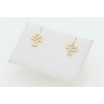 14 Karat Gold & Zirconium Tiny Cross Earrings 14 Karat Gold & Zirconium Tiny Cross Earrings