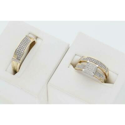 10 Karat Gold & Diamond Square Design Wedding Trio Set Ring