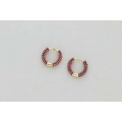 14 Karat Gold & Zirconium Fuchsia Round Hoops 14 Karat Gold & Zirconium Fuchsia Round Hoops