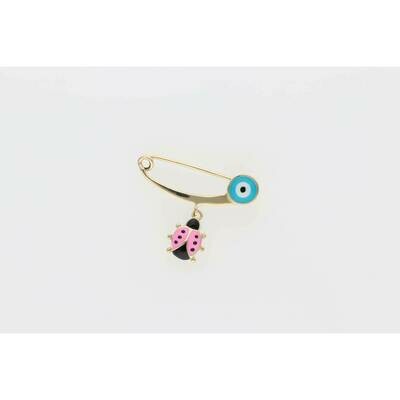 10 Karat Gold Pink Ladybug Blue Eye Pin 10 Karat Gold Pink Ladybug Blue Eye Pin