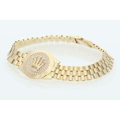 14 Karat Gold & Zirconium Circle Crown Watch Link Bracelet 14 Karat Gold & Zirconium Circle Crown Watch Link Bracelet