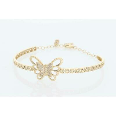 14 Karat Gold & Zirconium Butterfly Textured Bangle 14 Karat Gold & Zirconium Butterfly Textured Bangle