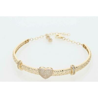 14 Karat Gold & Zirconium Heart Textured Bangle 14 Karat Gold & Zirconium Heart Textured Bangle