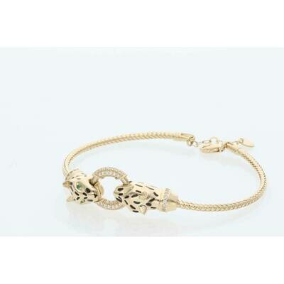 14 Karat Gold & Zirconium Double Leopard Bangle 14 Karat Gold & Zirconium Double Leopard Bangle