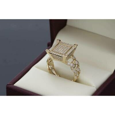 14 karat Gold & CZ Square Cuban Ring Size 7.5 W: 6.1 14 karat Gold & CZ Square Cuban Ring Size 7.5 W: 6.1