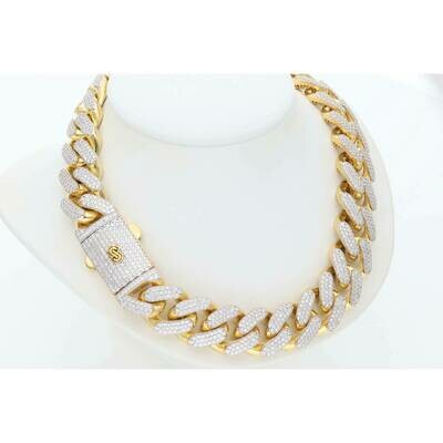 10 Karat Gold & Cz Cuban Link Monaco Chain 15.2mm x 30 10 Karat Gold & Cz Cuban Link Monaco Chain 15.2mm x 30