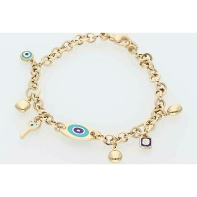 14 Karat Gold Eye Key Rollo Bracelet 4.7mm x 7 14 Karat Gold Eye Key Rollo Bracelet 4.7mm x 7