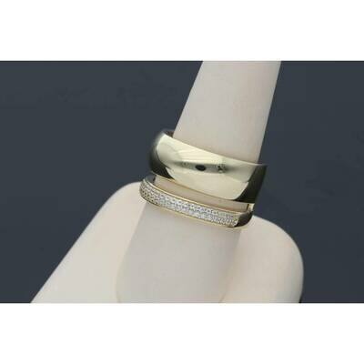14 Karat Gold & Cz Double Band Ring S: 9.5 W: 5.5gr~ 14 Karat Gold & Cz Double Band Ring S: 9.5 W: 5.5gr~
