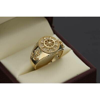 14 Karat Gold Cz Anchor & Ship Wheel Ring S:11 W:6.5 14 Karat Gold Cz Anchor & Ship Wheel Ring S:11 W:6.5
