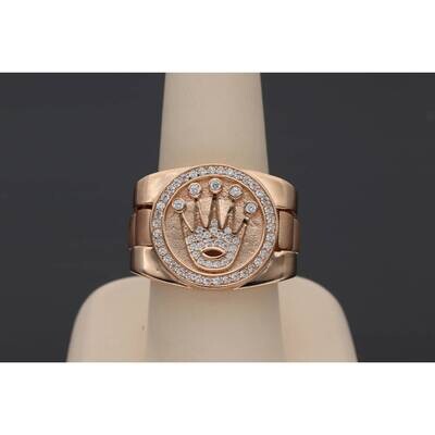 10 Karat Rose Gold & Cz Circle Crown Watch Link Ring S:9 W:8.6