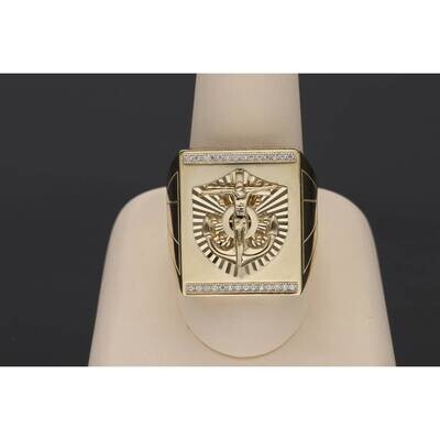 14 Karat Gold Cz Jesus Cross Anchor Ring S:11 14 Karat Gold Cz Jesus Cross Anchor Ring S:11