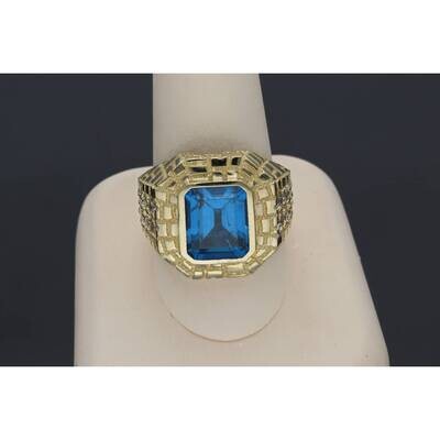 14 Karat Gold Cz Blue Stone Nugget Ring S:10.5 W:10.5