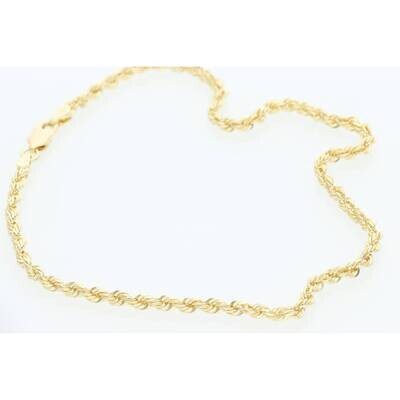 10 Karat Gold Solid Rope Anklet Bracelet 2.7mm 10 10 Karat Gold Solid Rope Anklet Bracelet 2.7mm 10