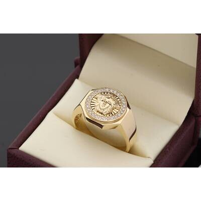 14 Karat Gold & Cz Octagon Shape Medusa Ring S:12.5 W:9.1