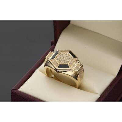 14 Karat Gold Cz Hexagon Shape Onyx Ring S:11 W:9.4