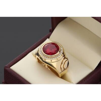 14 Karat Gold Cz Round Red Stone Ring S:11.5 W:12.1