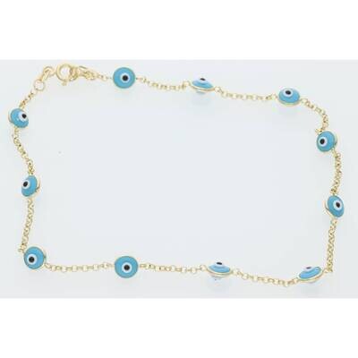 14 Karat Gold Blue Eye Anklet Bracelet 5.6mm 10 14 Karat Gold Blue Eye Anklet Bracelet 5.6mm 10