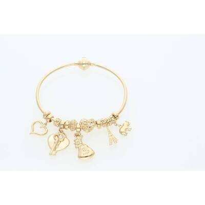 14 Karat Gold Fancy Bangle With Charms 2.3mm 7 14 Karat Gold Fancy Bangle With Charms 2.3mm 7