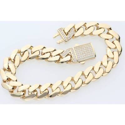 14 Karat Gold & Zirconium Box Lock Cuban Link Classic Anklet Bracelet