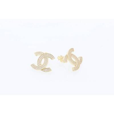 10 karat Gold & Zirconium Fancy CC Earrings W:3
