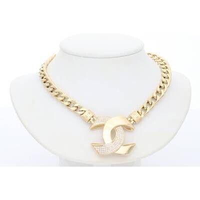 14k Gold & CZ Cuban Link Fancy Necklace 