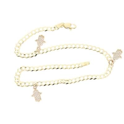 14K Solid Gold Italian Curb Hamsa Anklet 2.7 x 10 W:5.1 14K Solid Gold Italian Curb Hamsa Anklet 2.7 x 10 W:5.1