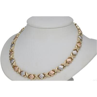 14K Gold Three Tone XOXO Necklace 7.3x18 W:18.1 14K Gold Three Tone XOXO Necklace 7.3x18 W:18.1