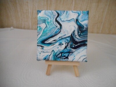 Mini 4&quot; x 4&quot; Fluid Art on Stretched Canvas with Display Easel