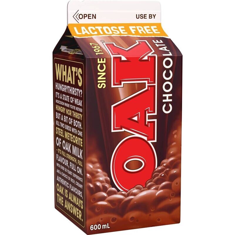 OAK Chocolate Lactose Free 6x600ml Carton