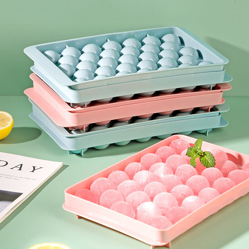 Ice Tray Wholesale 33 Grid Round Ice Hockey Mold Food Grade Household Frozen Ice With Lid Ice Box To Make Popsicle Ice Tray