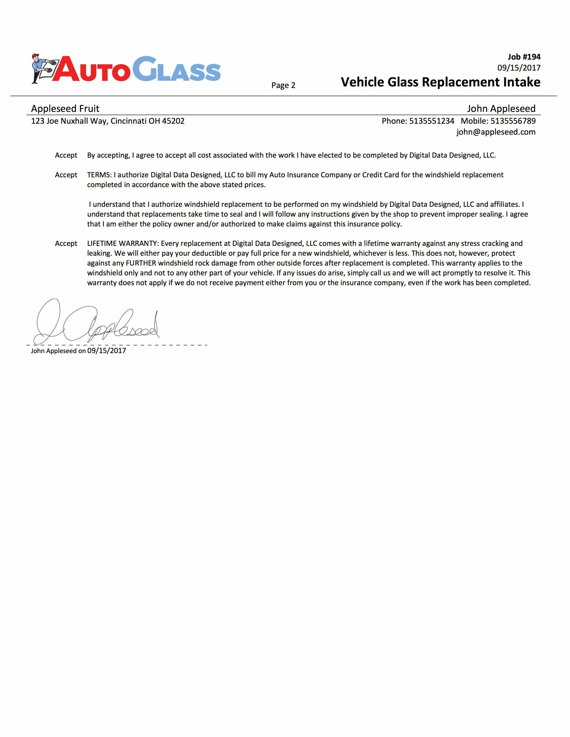 Vehicle Intake - Glass Service