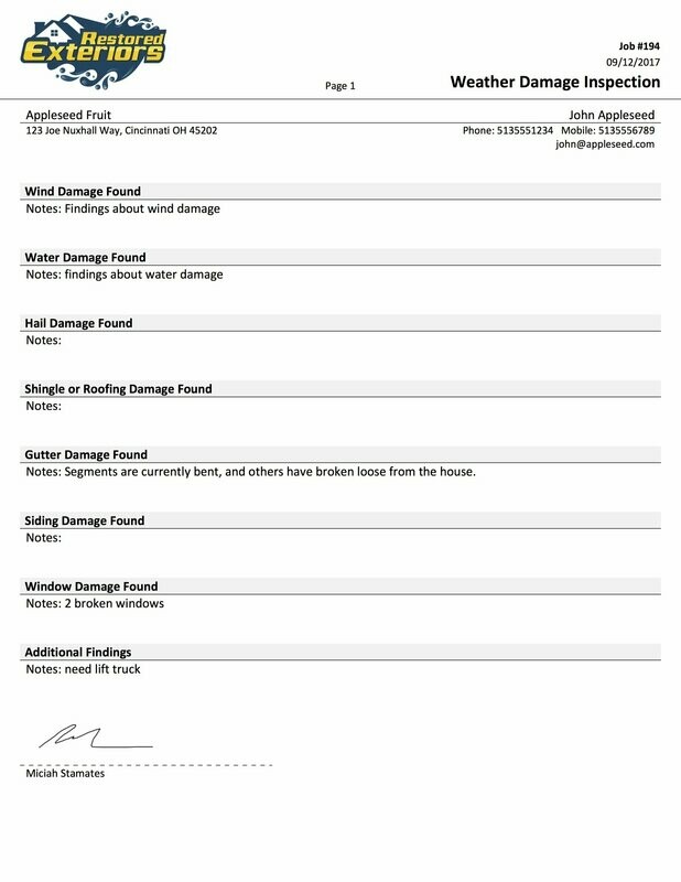 Weather Damage Inspection Form