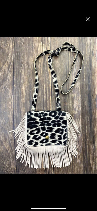 Girls Ivory Leopard Boho Fringe Crossbody Flap Purse