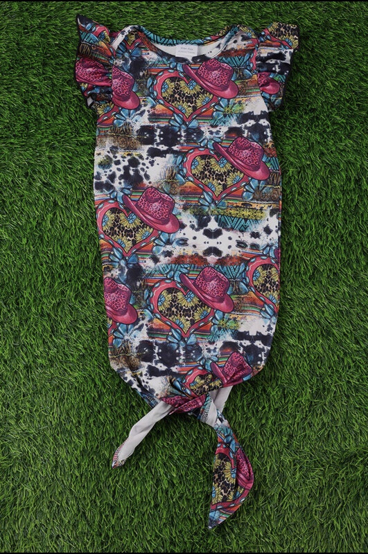 Hot Pink Cowgirl Printed Baby Gown