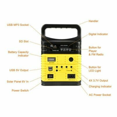 GENERADOR SOLAR CON RADIO 10W AMARILLO TODO EN UNO