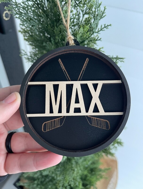 BLACK PERSONALIZED HOCKEY ORNAMENT