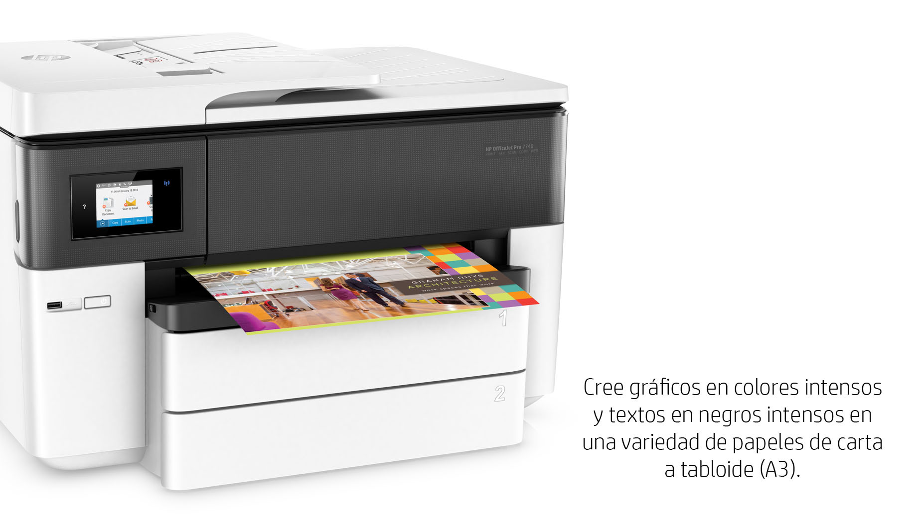HP Officejet 7740 Todo-En-Uno, Impresora, Escáner, Copiadora de formato  ancho, Fax, hasta 11\