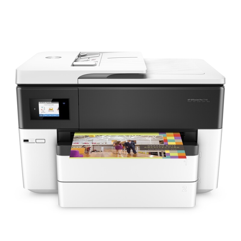 HP Officejet 7740 Todo-En-Uno, Impresora, Escáner, Copiadora de formato ancho, Fax, hasta 11&quot; x 17&quot;, USB, RJ45 &amp; 802.11n