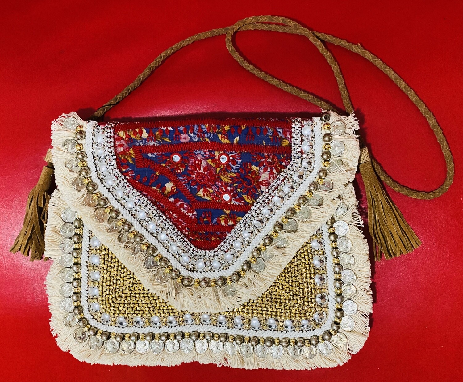 Retro red boho clutch