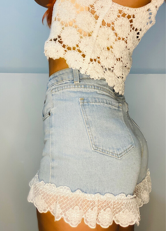 White lace denim