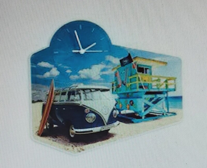 Horloge licence vw combi bleu plage
