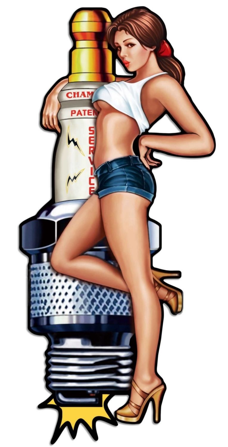 garage pin&#39;up avec bougie champion
