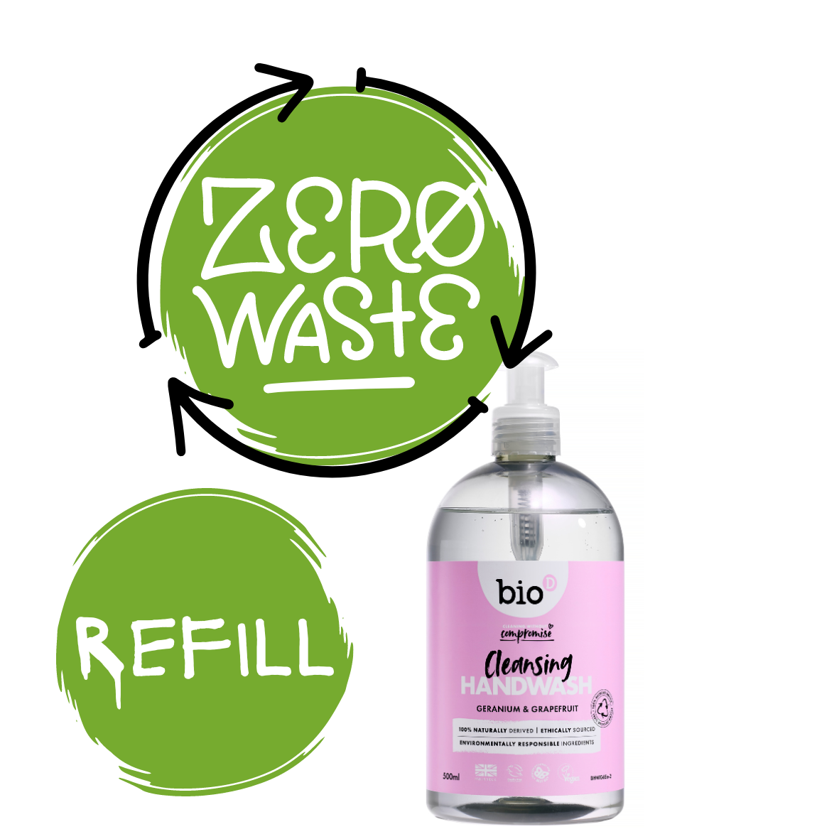 Bio-D Cleansing Hand Wash Geranium REFILL 500ml (54p per 100ml)